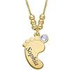 KIDDI-MEDIA Collana con piedino di bimbo, con nome inciso personalizzabile e pietra zodiacale in cristallo, con catena di 40 cm, in argento Sterling 925 (placcato oro giallo)