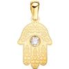 Sebaoth Ciondolo a mano di Fatima in oro massiccio 18 k con zirconi, protezione ed eleganza per donna e ragazza, 15 x 9 mm, Oro giallo, Nessuna pietra preziosa