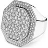 Swarovski Dextera Anello Coctkail, con Pavé di Cristalli e Zirconia Swarovski, Forma Ottagonale, Placcato in Tonalità Rodio, Taglia 55, Bianco