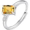 Generico Anello Di Fidanzamento In Argento Sterling 925 Per Donna Con Ametista Naturale Taglio Smeraldo/Citrino/Topazio/Peridoto/Rubino, Regolabile, Fascia Per Promessa Di Matrimonio Con Zirconi Cubici E Cit