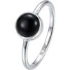 mantraroma Anello da donna in argento con pietra onice nera, semplice e moderno