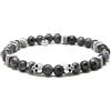 Nato Cuff - Bracciale Teschio Skull in Argento - Perline Larvikite Pietre semipreziose - Perle di ceramica greca artigianale -Gioielli Uomo o Donna fatti a mano in Francia (Small 15cm)