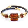VENEZIA CLASSICA - Bracciale da Donna con perle in Vetro di Murano Originale e vera pelle Toscana, Collezione Lily, con foglia in oro 24kt, Made in Italy certificato