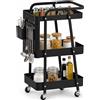BAKAJI Carrello da Cucina Nero Acciaio 3 Ripiani Carrellino Salvaspazio 47.5x32x73.5cm