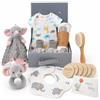 Auoketuo Regalo per neonati - Set regalo per bebé da 15 pezzi Include copertina, body, bavetta, massaggiagengive, spazzola in legno, carte traguardo, calzini e scatola dei ricordi.