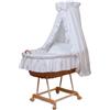 WALDIN Culla con cappotta,Culla con ruote XXL,IN 8 VARIANTI,telaio/ruote naturali non trattati,colore tessile bianco