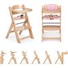 Ms BabyWorld Seggiolone PIEGHEVOLE Full per bambini in legno, completamente pieghevole, evolutivo, seggiolone, ergonomico, regolabile, sicuro, (Naturale/Rosa)