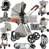 MoLi Passeggino Trio, Passeggino 3 in 1 con Doppia Modalità Push Reversibile, Trio Passeggino Neonati con Grande Navicella, Carrozzina per Neonati in Alluminio Pieghevole (225 Silver Grey)