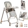Veitoalioy Sedia Modalità da Pranzo 2-in-1 e Modalità Altalena, Pelle PU Seggiolone Pappa, Seggiolone Pappa 0 36 Mesi, Sedili Per Pasti Dotati Di Ruote e Piatti Staccabili (8121 Grey)