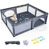 LIFEZEAL Box Bambini, Recinto Per Bambini in Tessuto e Rete Traspirante, Box Giochi per Bambini con 4 Anelli e 50 Palline Colorate, box per Bimbi 0~36 Mesi(grigio scuro 206 x 185,5 x 68 cm)
