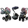 BabyLux® Bambini Passeggino Completo Set 4 in 1 - Sky Lark - incl. Navicella, Canna, Seggiolino Auto, ISOFIX Base - Carrozzina Neonati Sistema Combinato - con Borsa fasciatoio ecc.