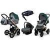 BabyLux® Bambini Passeggino Completo Set 4 in 1 - Sky Lark - incl. Navicella, Canna, Seggiolino Auto, ISOFIX Base - Carrozzina Neonati Sistema Combinato - con Borsa fasciatoio ecc.