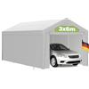 Kidsgigglz Tenda da garage 3 x 6 m con telone in PE, resistente ai raggi UV, impermeabile, telaio tubolare in acciaio, pareti laterali rimovibili, rinforzo del tetto, telaio per auto, riparo temporaneo, colore