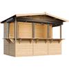 TIMBELA M150BZ - Casa da giardino in legno, bancarella da mercato in legno, grande supporto da venditore, con piano di lavoro, 263 x 336 cm, facile da montare e smontare, bar da giardino, casetta da