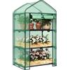 WOLTU Serra da Giardino a 3 Ripiani, Serra da Balcone con Porta Avvolgibile, Telo in PE Impermreabile, Tetto a Punta, Telaio in Metallo Verde, 69x49x125 cm