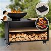 blumfeldt Savage 2.0 - Braciere con Grill, Braciere con Superficie di Lavoro, incl. Tagliere in Bambù, con Rotelle, in Acciaio, Resistente ad Acqua e Gelo, 128x90x59 cm (LxAxP), Stile: Wide, Nero