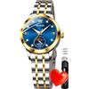 OLEVS Orologio da donna alla moda, con diamanti, analogico, al quarzo, in acciaio inox, impermeabile, luminoso, giorno e data, bicolore