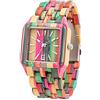 Tiong Orologio da donna in legno quadrante rettangolare naturale realizzato a mano analogico al quarzo regolabile in legno(Q2042)