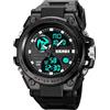 SKMEI Orologio da uomo militare, analogico, digitale, impermeabile, luminoso, sportivo, con data, settimana, sveglia, orologio tattico, 2031-Nero