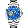 FORSINING Orologio da uomo automatico Tourbillon con fasi lunari, orologi meccanici, alla moda, da lavoro, con diamanti luminosi, Blu