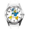Taport® Orologio analogico al quarzo con cinturino in vera pelle bianco rotondo per fan di Paperino