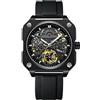 DAXIAOYU Orologio da polso da uomo quadrato scavato alla moda con tourbillon scheletro completamente automatico orologio da polso meccanico trasparente impermeabile luminoso orologi, Nero e giallo.,
