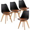 EGGREE Set di 4 Sedie Sala da Pranzo con Gambe in Faggio Massiccio Sedie Cucina Ufficio Imbottita in Pelle PU Moderne Design, Nero - Marrone PU Cuscino