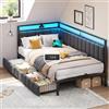 DICTAC Divano letto 90 x 190 con illuminazione a LED e presa USB, cornice per letti 90 x 190 con rete a doghe in metallo, letto per panchina, letto per bambini con 2 cassetti di stoccaggio, grigio