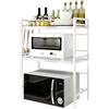 OHMG Mensola a microonde a 2 livelli, piano di lavoro da cucina con 3 ganci e supporto piatto appiccicoso, mensola in bambù da forno,appendere multifunzionale organizer da cucina (bianco(40/64*36.5*78cm))