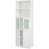 GYMAX Mobiletto da Bagno, 60 x 30 x 163 cm, Armadio Colonna a 6 Livelli con 2 Ripiani Aperti e 2 Scomparti, Porte in Vetro Trasparente e Maniglie Metalliche (Bianco)