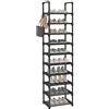 Lxvckly Scarpiera a 10 ripiani in metallo stretto per 20 paia di scarpe alte con gancio, organizer verticale per scarpe e stivali, organizer per scarpe per ingresso armadio corridoio nero, LTGXJ010