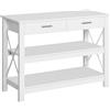 HOMCOM Tavolo consolle Tavolo da ingresso con 2 cassetti e ripiani inferiori Stile moderno Struttura in metallo 105x40x76 cm Bianco