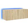 vidaXL Mobile TV a Parete con Luci LED Rovere Sonoma 80x35x31 cm