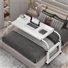 LIJBDDM Scrivania Da Letto,Tavolino Sopraletto Regolabile Da 115-210 Cm Con Ruote Comodino Con Rotelle(Color:Bianco)