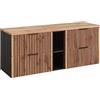 Lomadox Armadietti per lavabo da bagno, 140,6 x 59,2 x 46,5 cm, con ripiano, colore antracite con rovere con scanalature, colore nero