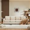 BENMWS Divano Moderno a 4 Posti in Tessuto di Lino, con Tasche per Braccioli e 4 Cuscini, 80 x 260 cm (Beige)