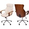 Mendler Sedia Poltrona Girevole Ufficio HWC-H39 Design Elegante Legno Curvo Ecopelle - Avorio