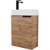 Planetmöbel Mobile bagno sottolavabo 40 cm con rubinetto nero opaco, mobiletto bagno con lavabo per bagni piccoli, WC ospiti, rovere dorato