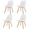 Bricozone Set di 4 Sedie per Sala da Pranzo Ufficio Soggiorno con Gambe in Legno di Faggio Massello Stile Nordico Scandinavo Seduta Imbottita in Ecopelle Bianca