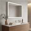 Kiamami Valentina - Specchio da Bagno Retroilluminato | Luce LED | Stondato Rettangolare | Cristallo 4 mm, Bianco, 60x90 CM