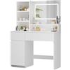 Devoko Toeletta Trucco con Specchio, Luci LED Regolabili, Ripiani Regolabili con 2 Cassetti，Postazione Trucco,Tavolo da Toilette Moderno in Legno Bianco