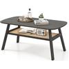 RELAX4LIFE Tavolino da Caffè a 2 Livelli, Tavolo Rettangolare con Mensola in Rattan e Gambe in Legno, Tavolino Laterale ad Alta Capacità Portante per Soggiorno, Ufficio, 100 x 55 x 44,5 cm, Nero