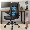ALFORDSON Sedia Ufficio Ergonomica con Massaggio, Sedia Scrivania con Supporto Lombare, Poltrona Girevole ad Altezza Regolabile per Ufficio e Studio Sala Riunioni, Portante 150 kg, Similpelle(Nera)