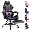 ALFORDSON Sedia Gaming Massaggiante, Sedia Professionale Gamer con Poggiatesta e Cuscino Lombare, Ergonomico Poltrona da Ufficio Schienale Regolabile 90-150°, Portata 180 kg, Similpelle(Grigia)