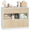 WOLTU Credenza Cucina con Cassetto e Scomparti Aperto e Chiusi, Mobile Buffet con 1 Anta Trasparente, per Soggiorno, Cucina, in Legno, 100x40x80 cm, Rovere Chiaro+Bianco