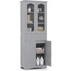COSTWAY Armadietto Salvaspazio 60 x 30 x 160cm, Mobile Bagno con 2 Ripiani Regolabili, Cassetto e 2 Porte in Vetro Temprato, Armadio da Bagno per Ufficio, Soggiorno e Camera da Letto, Bianco (Grigio)