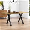 VIEKOS Tavolo da pranzo, design con gambe incrociate, tavolino da caffè, moderno e semplice, in ferro battuto, lunghezza 140 x larghezza 80 x altezza 76 cm, rovere+nero