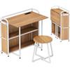 LIFEZEAL Scrivania pieghevole con sgabello, scrivania per computer con 2 ripiani, prese, porta USB e tipo C, salvaspazio, tavolo da ufficio per casa, studio (naturale)