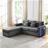 Trdlpyn Divano a 3 posti con Pouf gigante Removibile + Luci LED Controllabili tramite APP, Braccioli con Tasche, 5 Cuscini, Mobile Modulare a L per Soggiorno, Grigio Antico