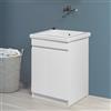Inbagno Mobile Lavatoio 61X50 Cm Con Vasca In Ceramica E Strofinatoio, Struttura In Legno Nobilitato Bianco Opaco Con Due Ante Apribili A Gola, Già Montato Con Kit Di Scarico Incluso